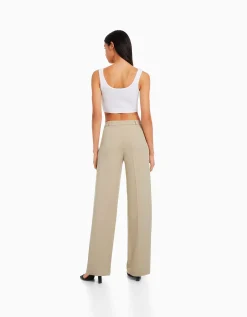 BERSHKA Pantalon tailoring wide leg passants Marine Outlet