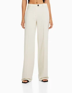 BERSHKA Pantalon tailoring wide leg passants Marine Cheap
