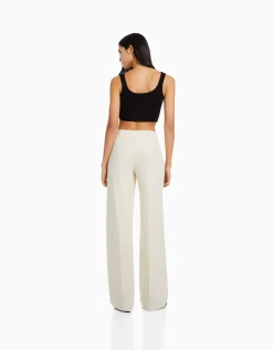 BERSHKA Pantalon tailoring wide leg passants Marine Cheap