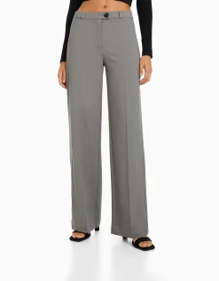 BERSHKA Pantalon tailoring wide leg passants Marine New
