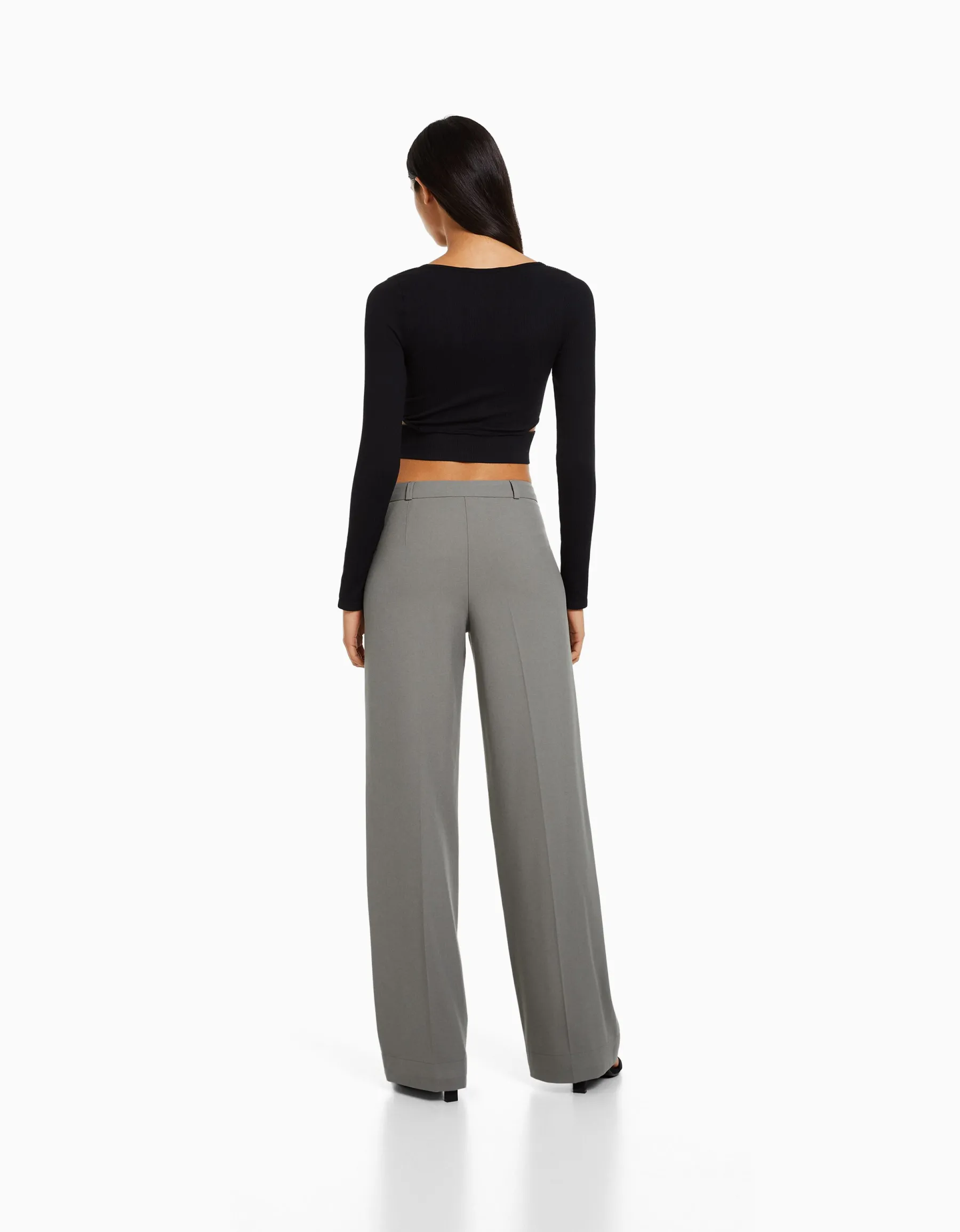BERSHKA Pantalon tailoring wide leg passants Marine New