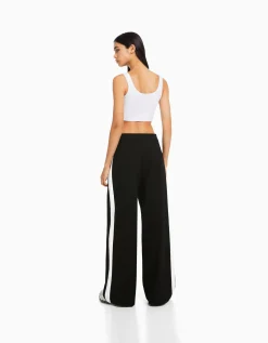 BERSHKA Pantalon tailoring wide leg bande latérale Noir Shop