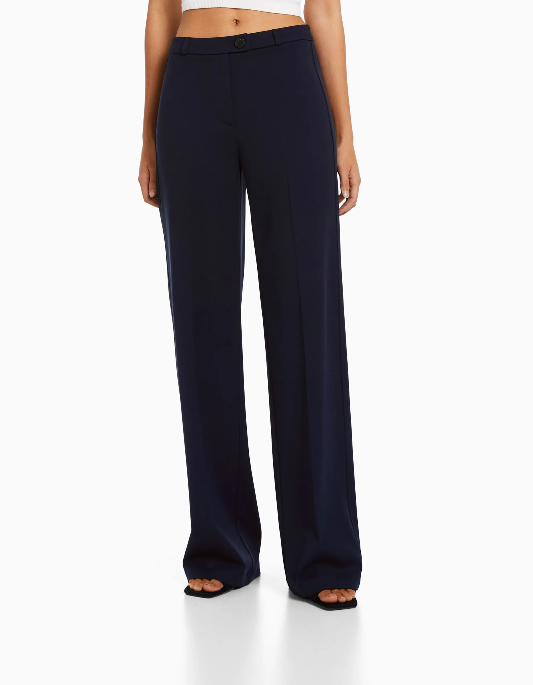 BERSHKA Pantalon tailoring wide leg passants Marine Best
