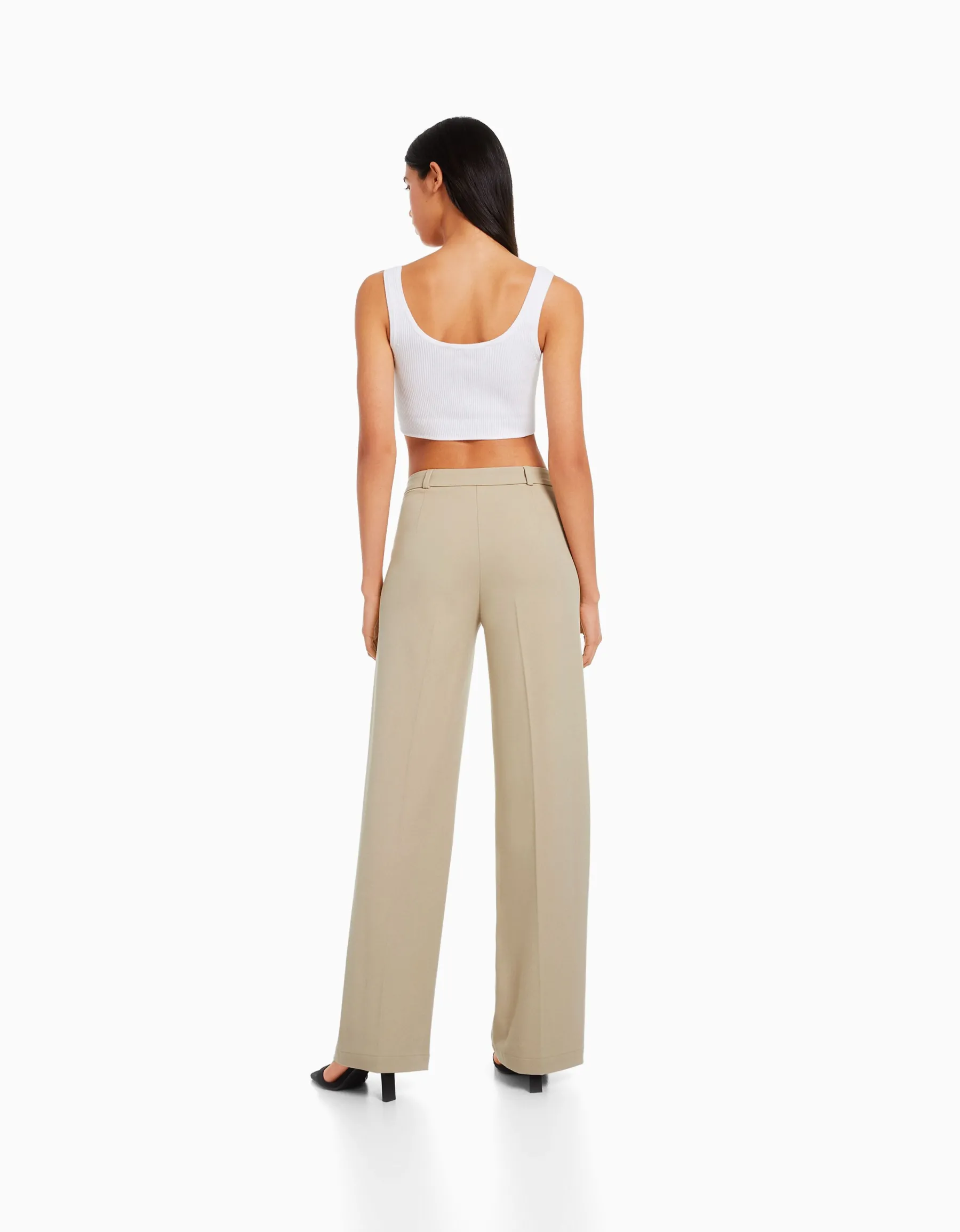 BERSHKA Pantalon tailoring wide leg passants Marine Store