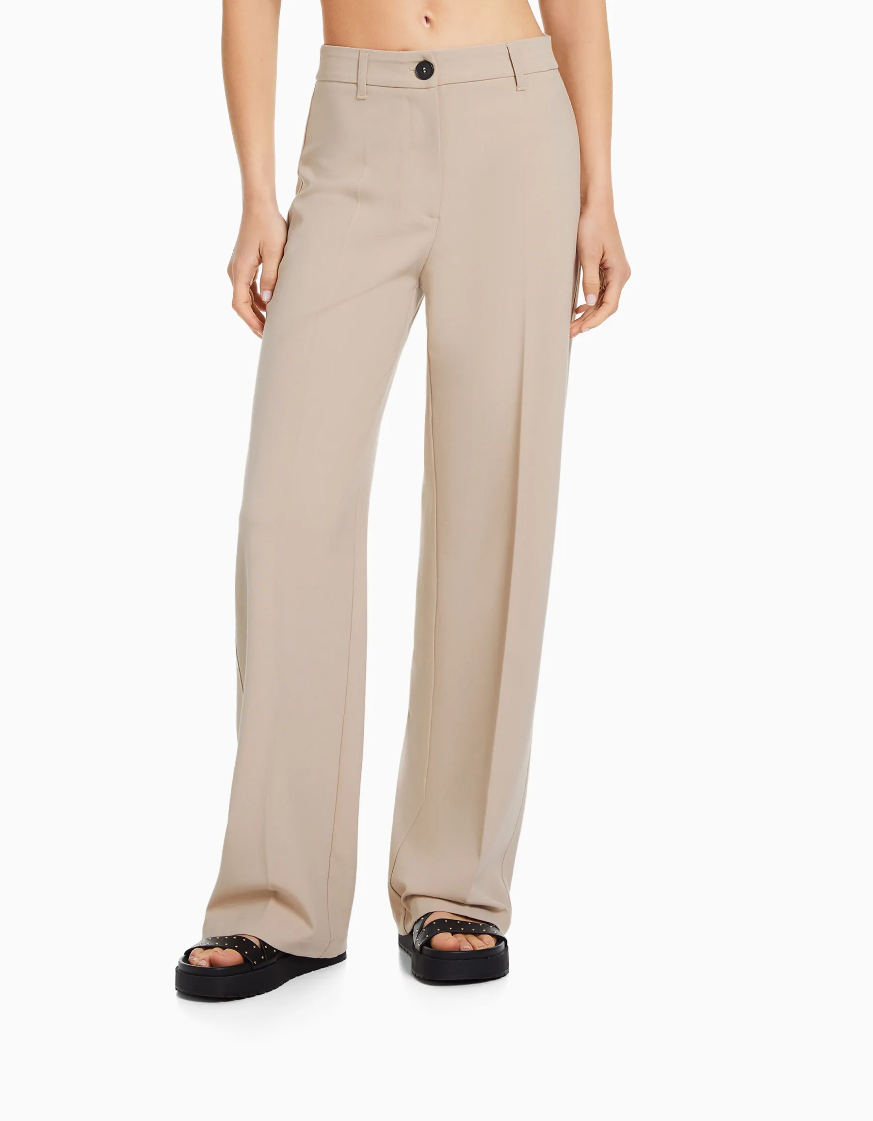 BERSHKA Pantalon wide leg passants Gris Outlet