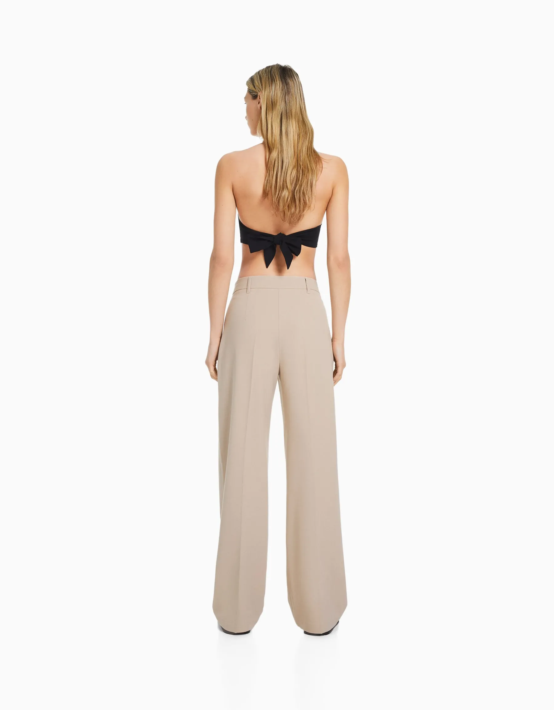 BERSHKA Pantalon wide leg passants Gris Outlet