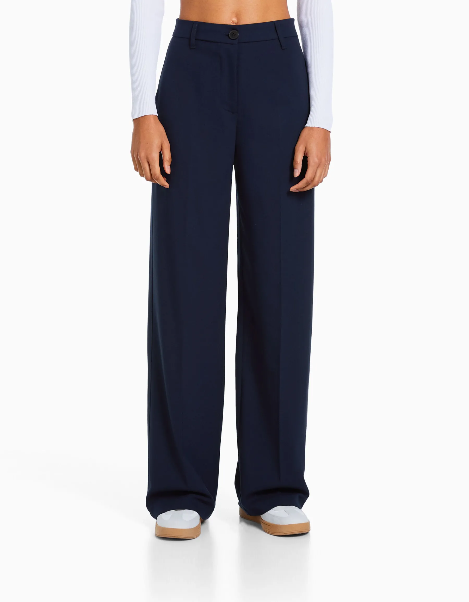 BERSHKA Pantalon wide leg passants Gris Flash Sale