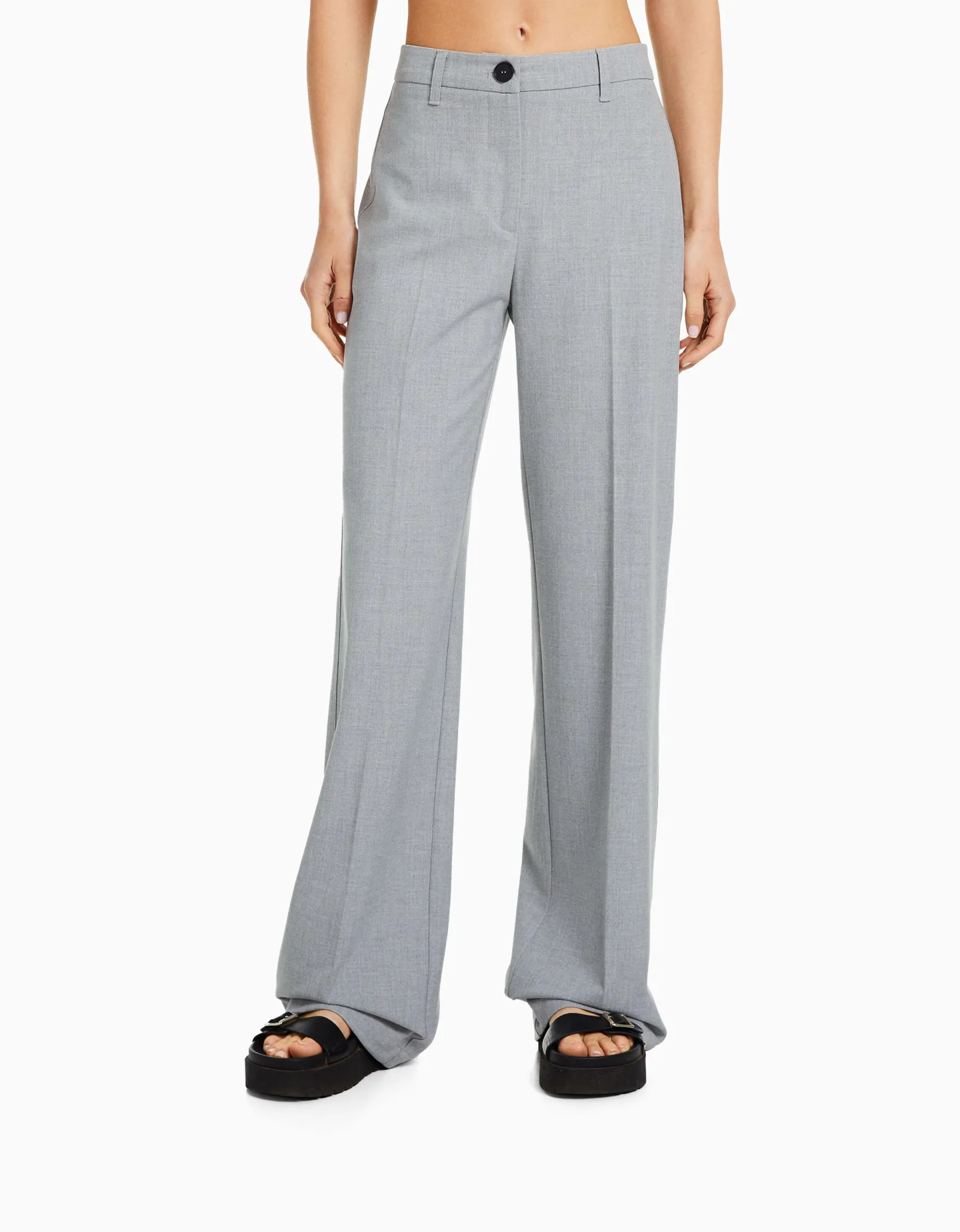 BERSHKA Pantalon wide leg passants Gris Cheap