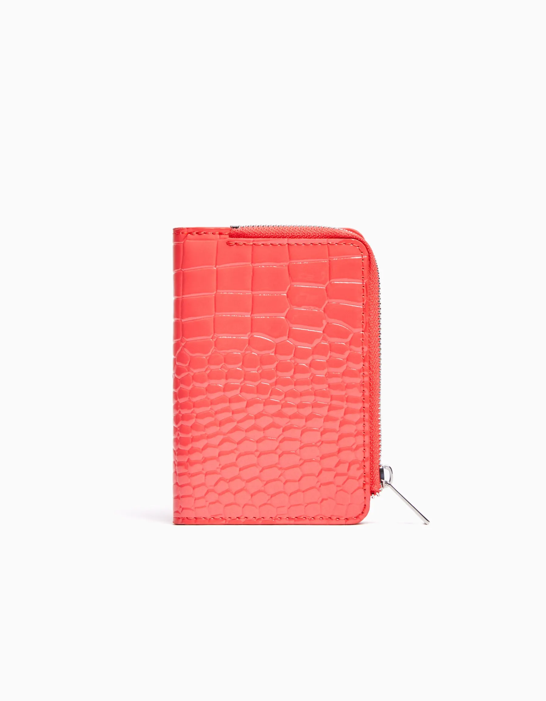 BERSHKA Porte-monnaie effet verni gravé imprimé animal Rouge Best
