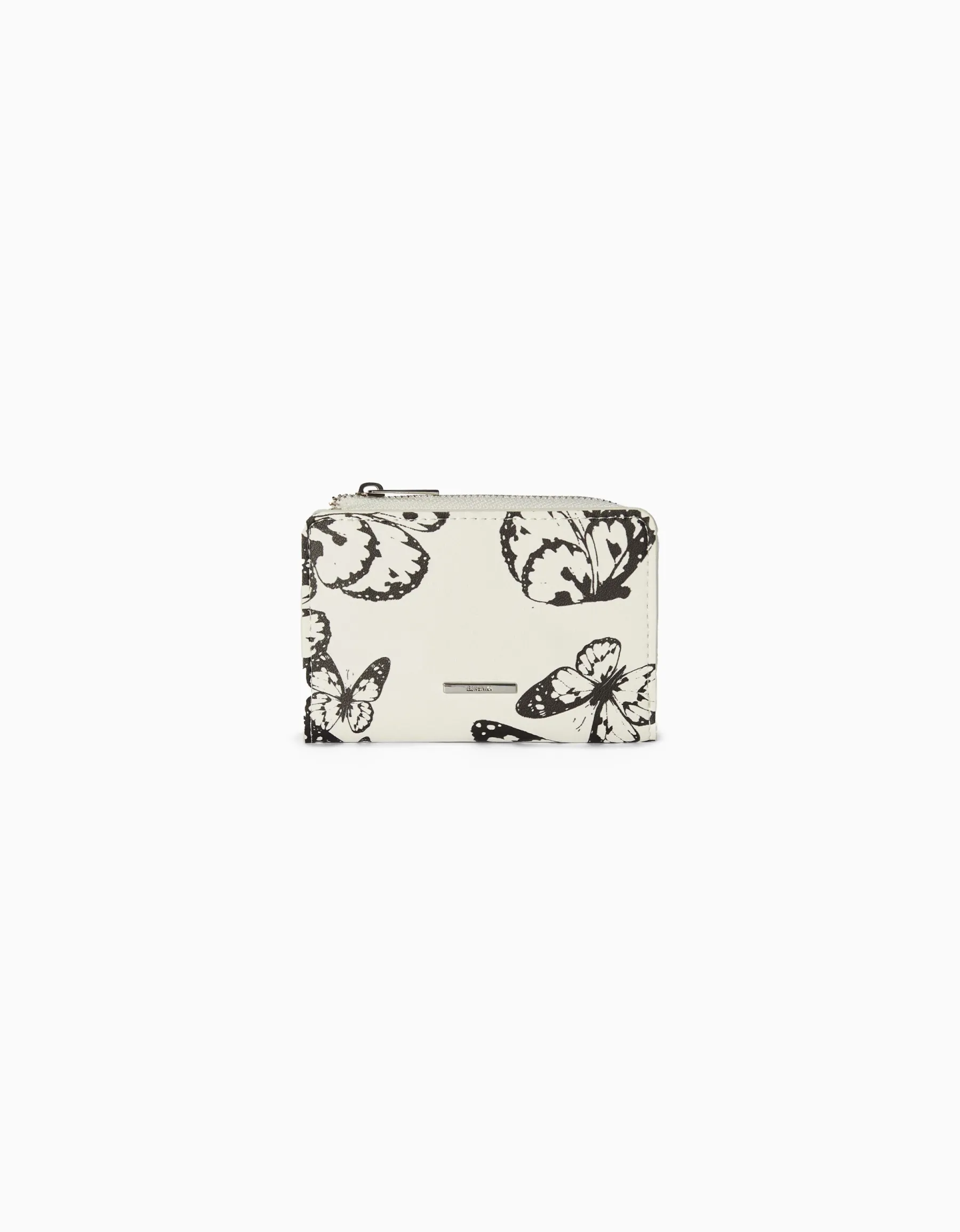 BERSHKA Porte-monnaie imprimé papillons Blanc Hot