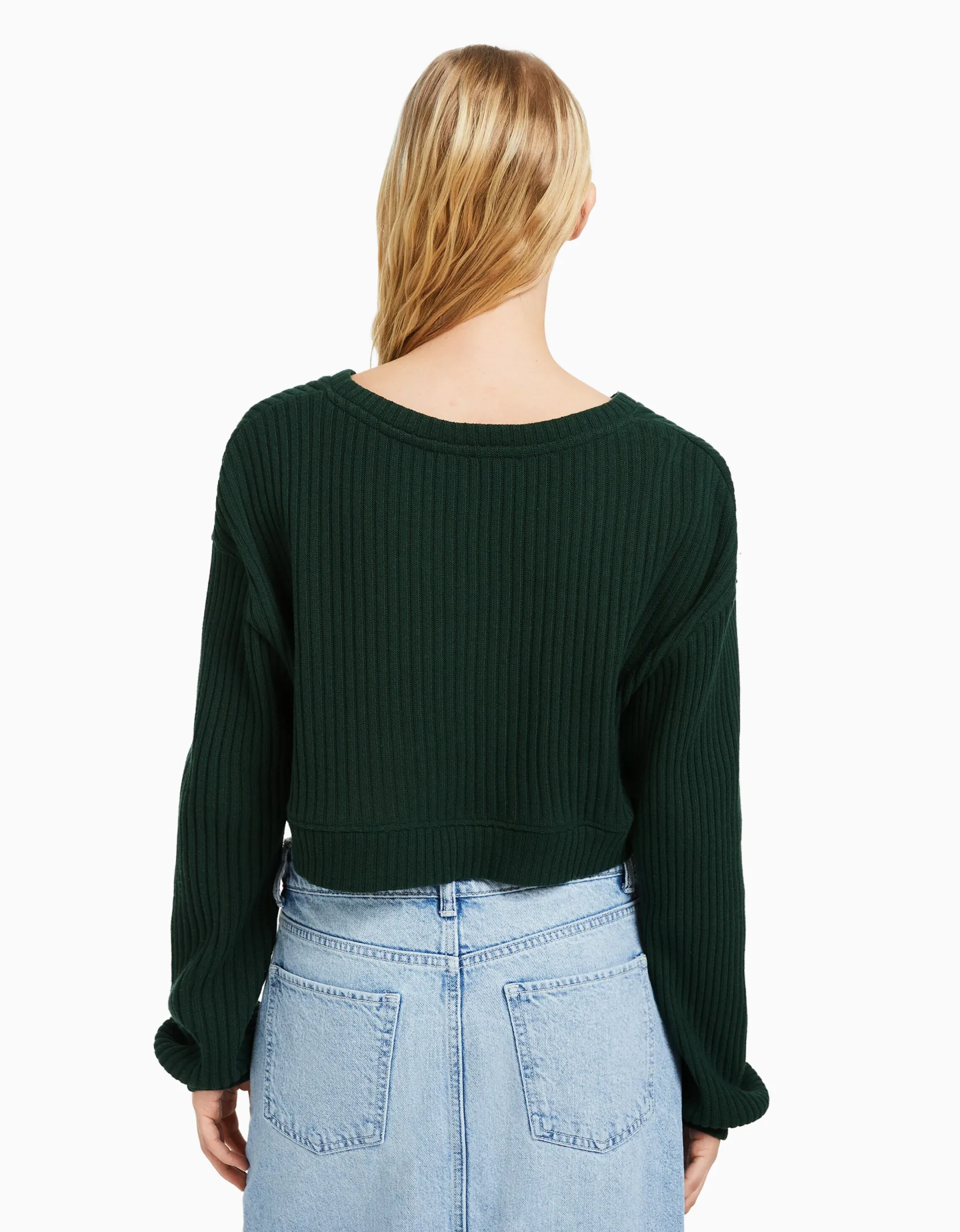 BERSHKA Pull à col en V Noir Shop