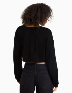 BERSHKA Pull à col en V Noir Best Sale
