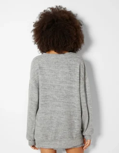 BERSHKA Pull à col en V Bleu Cheap