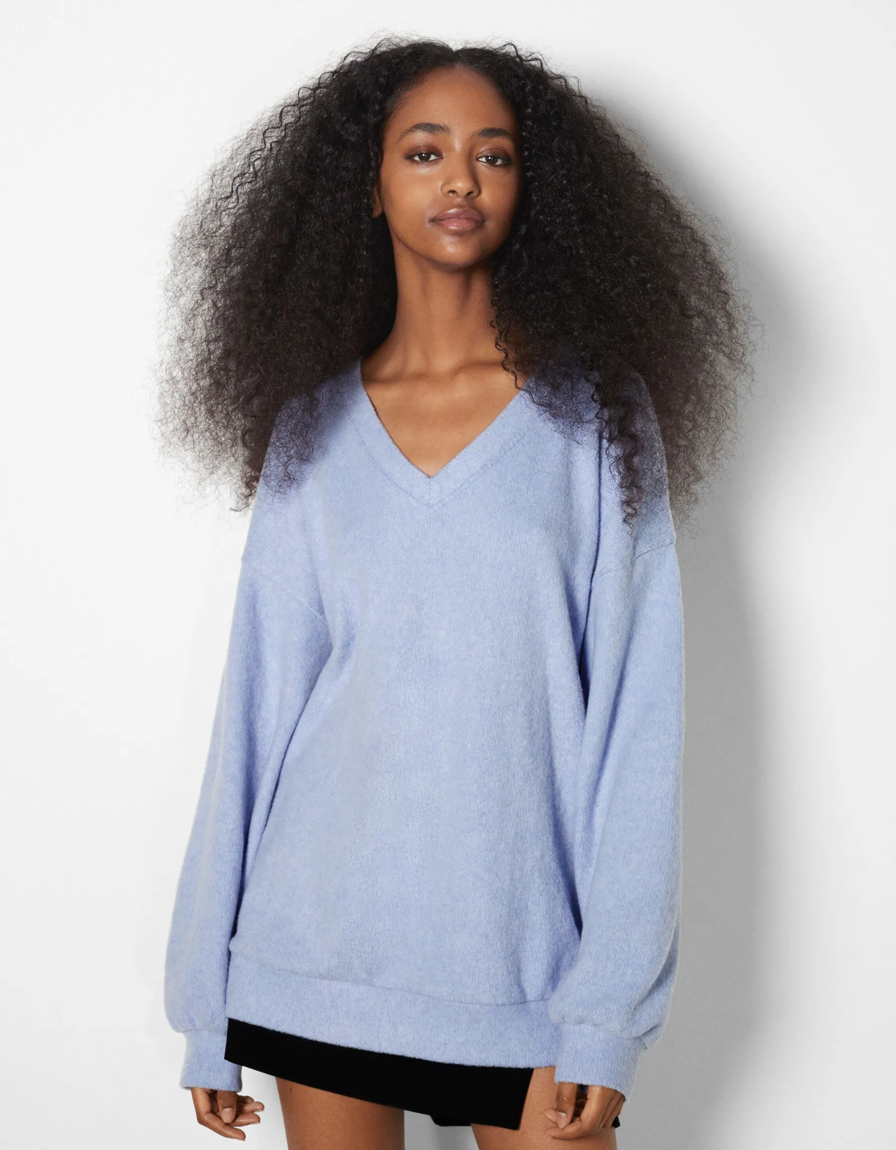BERSHKA Pull à col en V Bleu Sale