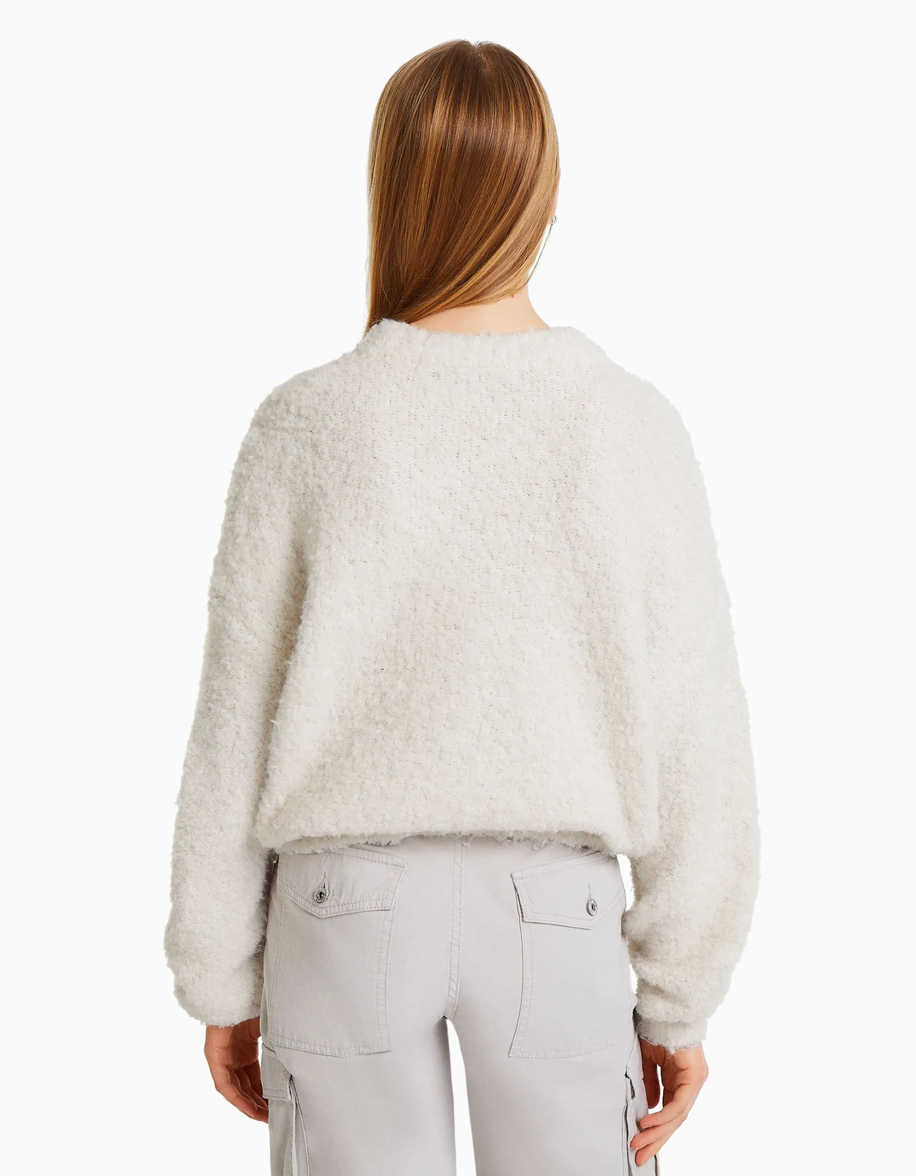 BERSHKA Pull à col rond Violet Cheap