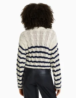 BERSHKA Pull à col rond à torsades Bleu Store