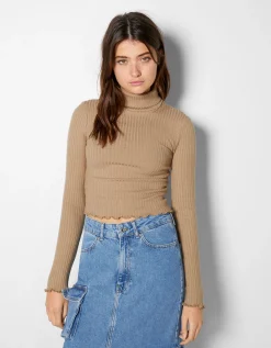 BERSHKA Pull à col roulé Camel Online