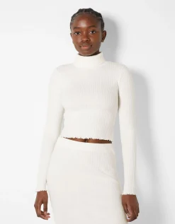 BERSHKA Pull à col roulé Camel Fashion