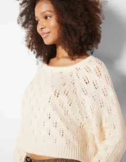 BERSHKA Pull ajouré Écru Clearance
