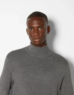 BERSHKA Pull bord-côte col roulé Noir Store