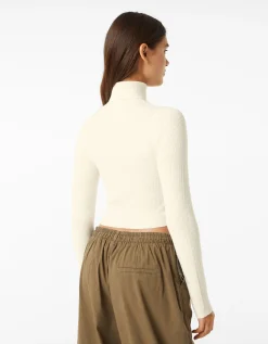 BERSHKA Pull bord-côte col roulé Noir Hot