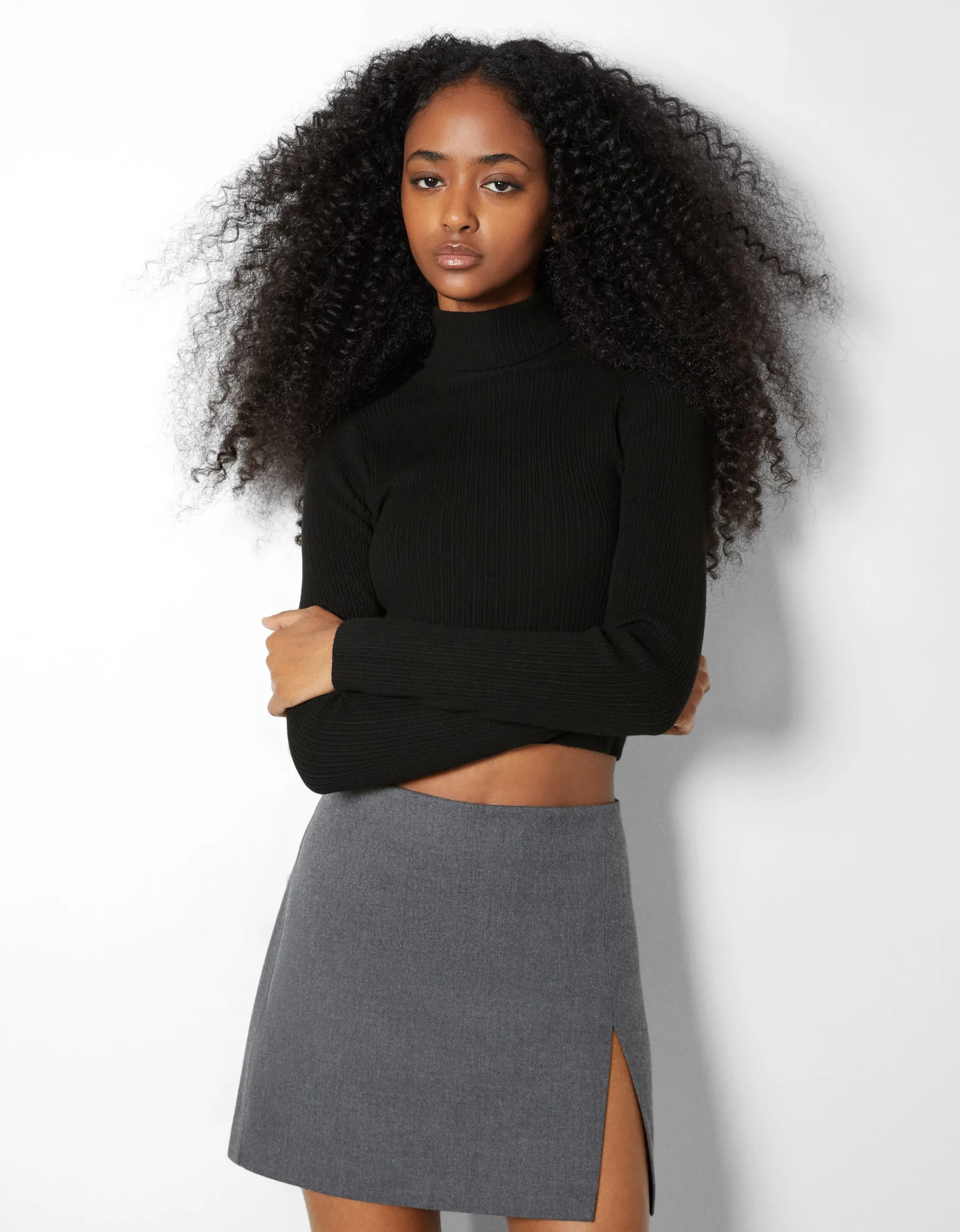 BERSHKA Pull bord-côte col roulé Noir Best Sale