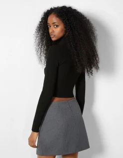 BERSHKA Pull bord-côte col roulé Noir Best Sale