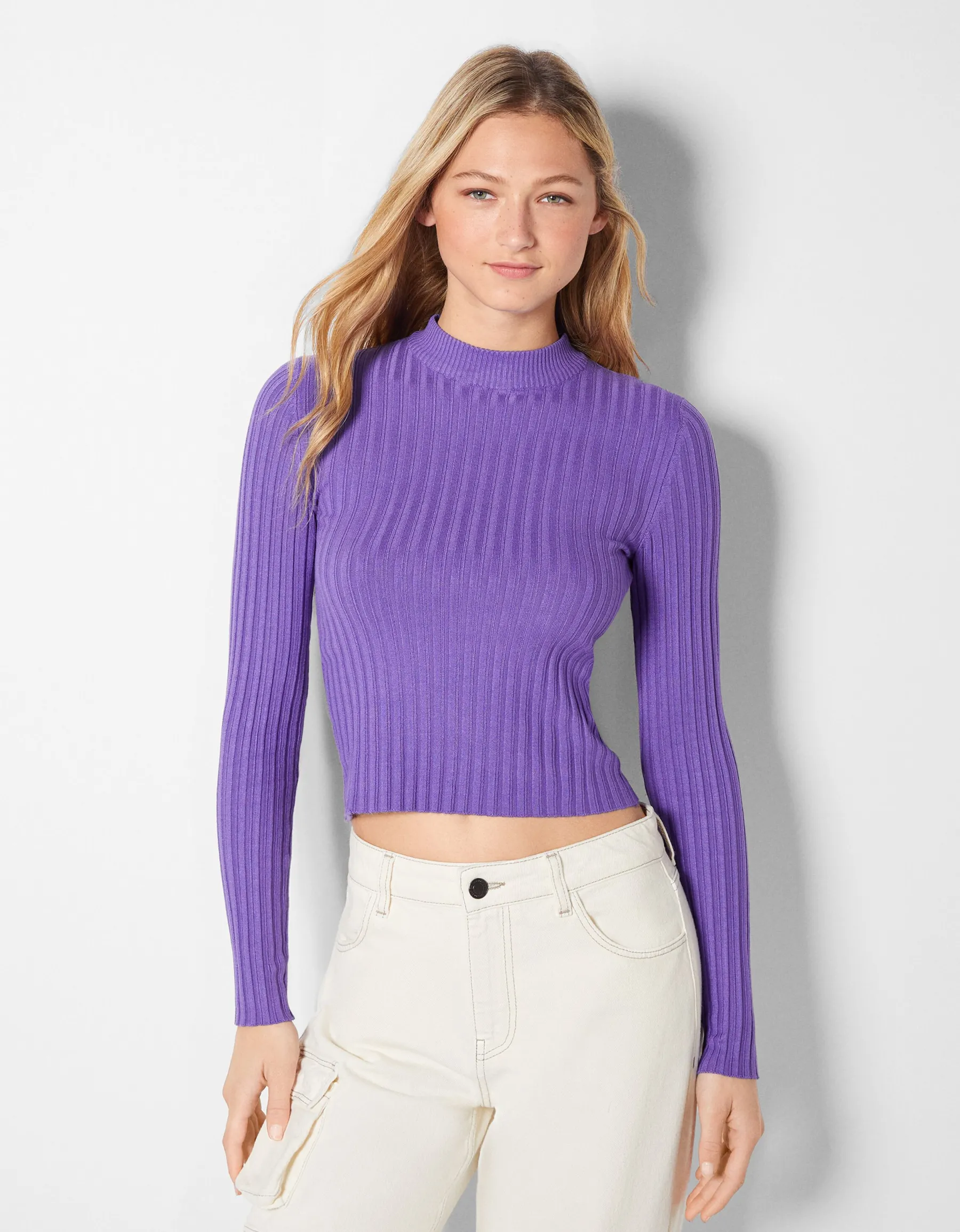 BERSHKA Pull bord-côte col roulé Noir Store