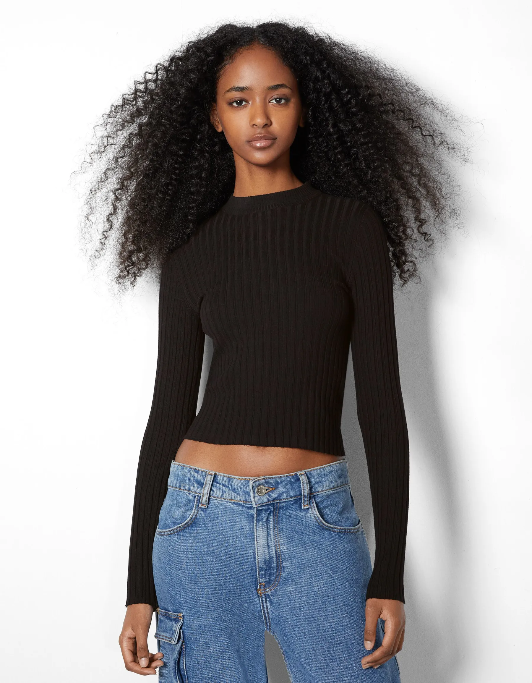 BERSHKA Pull bord-côte col roulé Noir Online