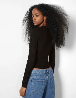 BERSHKA Pull bord-côte col roulé Noir Online