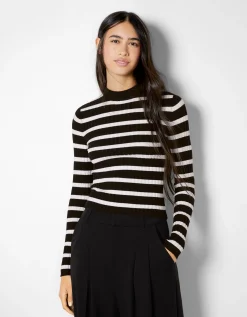 BERSHKA Pull bord-côte col roulé Noir Online
