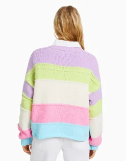 BERSHKA Pull chenille rayures multicolores Violet Discount