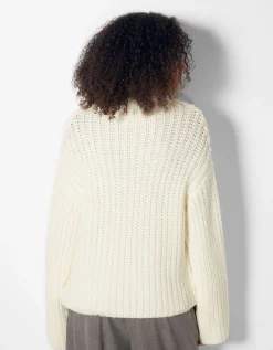 BERSHKA Pull col montant Blanc Best