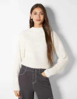 BERSHKA Pull col montant chenille Violet Best Sale