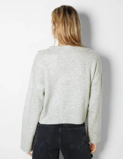 BERSHKA Pull col polo Bleu Cheap