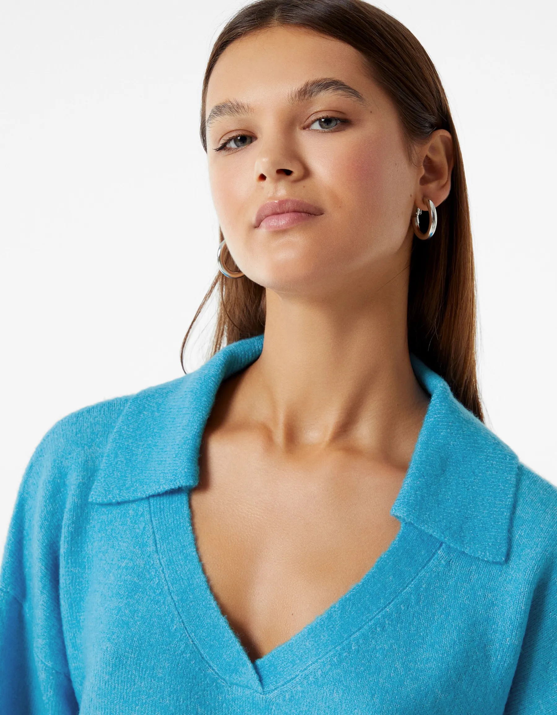 BERSHKA Pull col polo Bleu Fashion