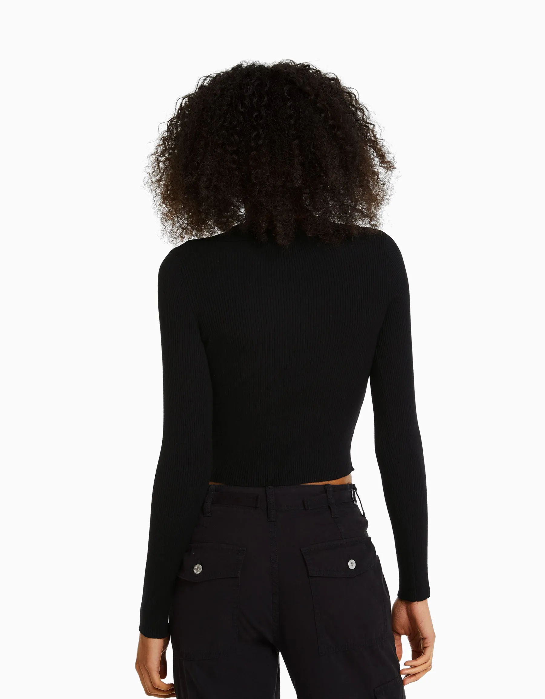 BERSHKA Pull col polo bord-côte Blanc Shop