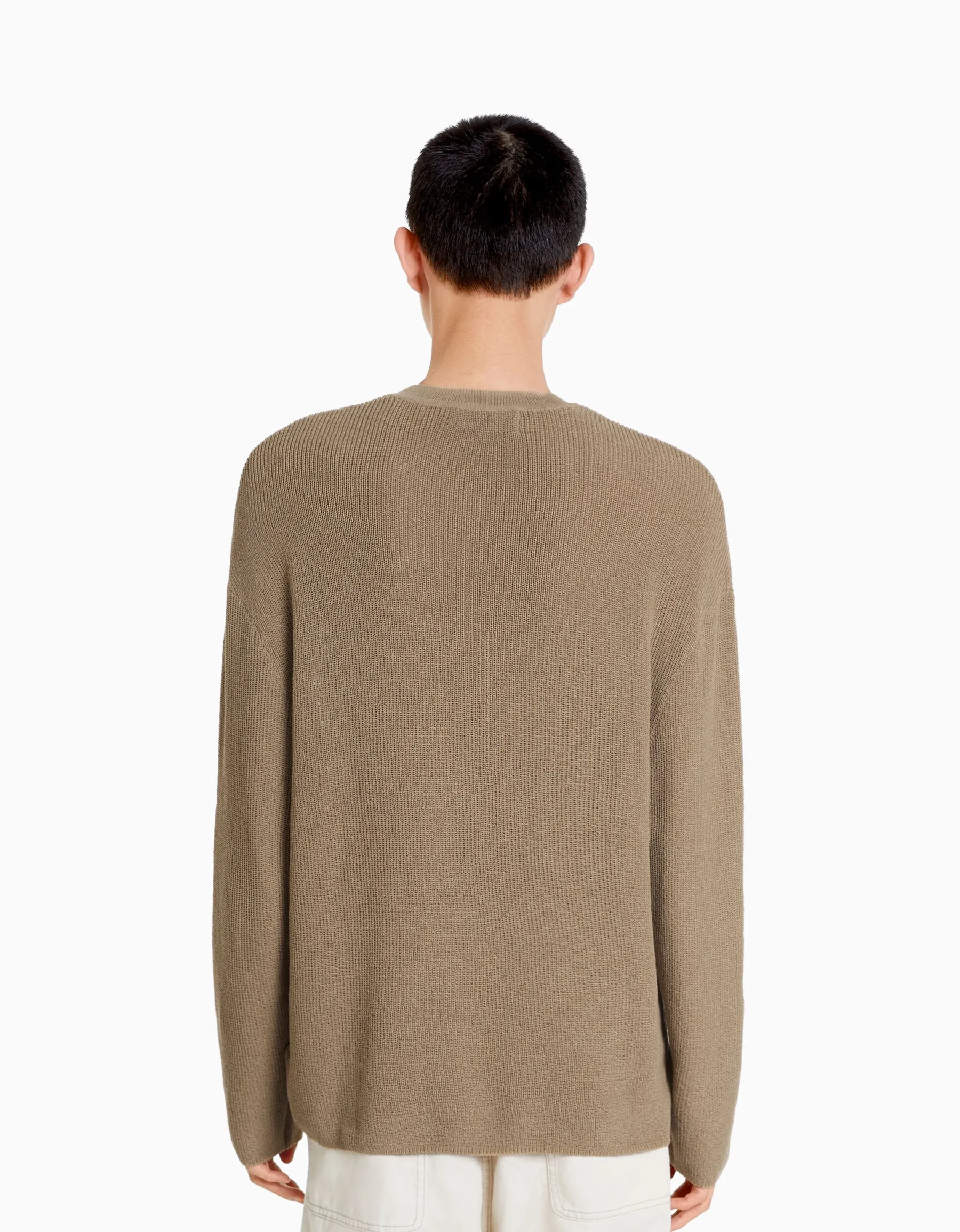 BERSHKA Pull col rond Vert Online