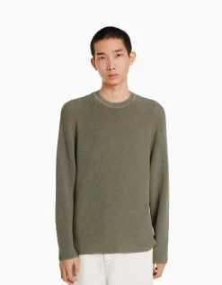 BERSHKA Pull col rond Vert Sale