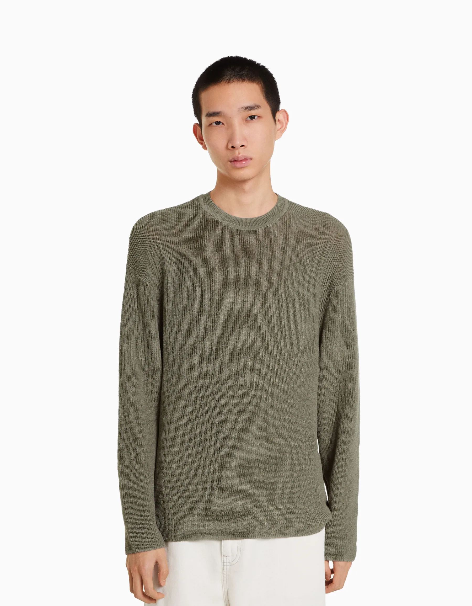 BERSHKA Pull col rond Vert Sale