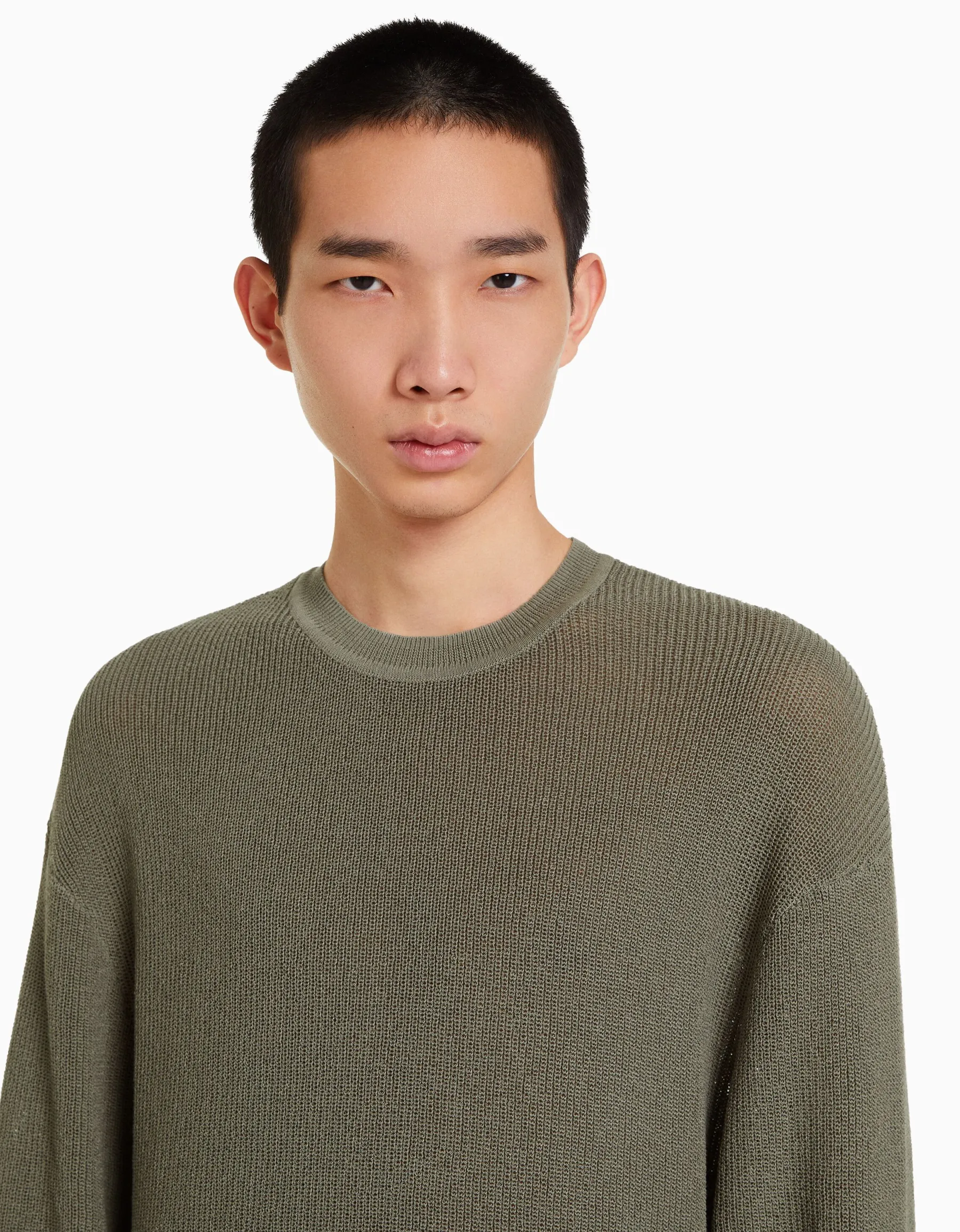 BERSHKA Pull col rond Vert Sale