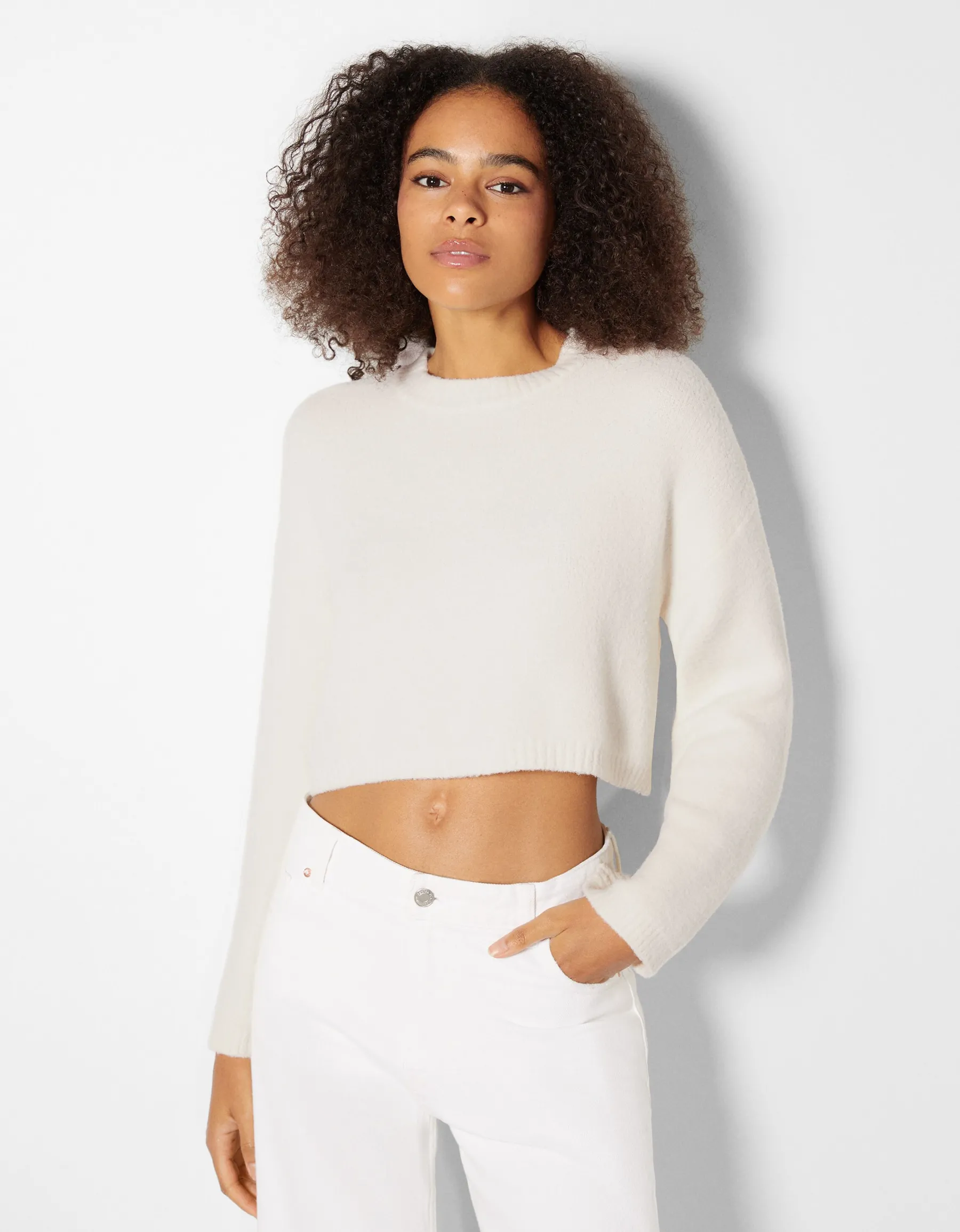 BERSHKA Pull col rond Vert Store