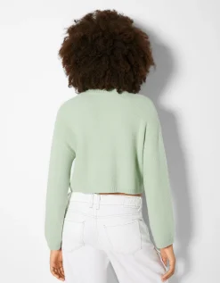 BERSHKA Pull col rond Vert Hot