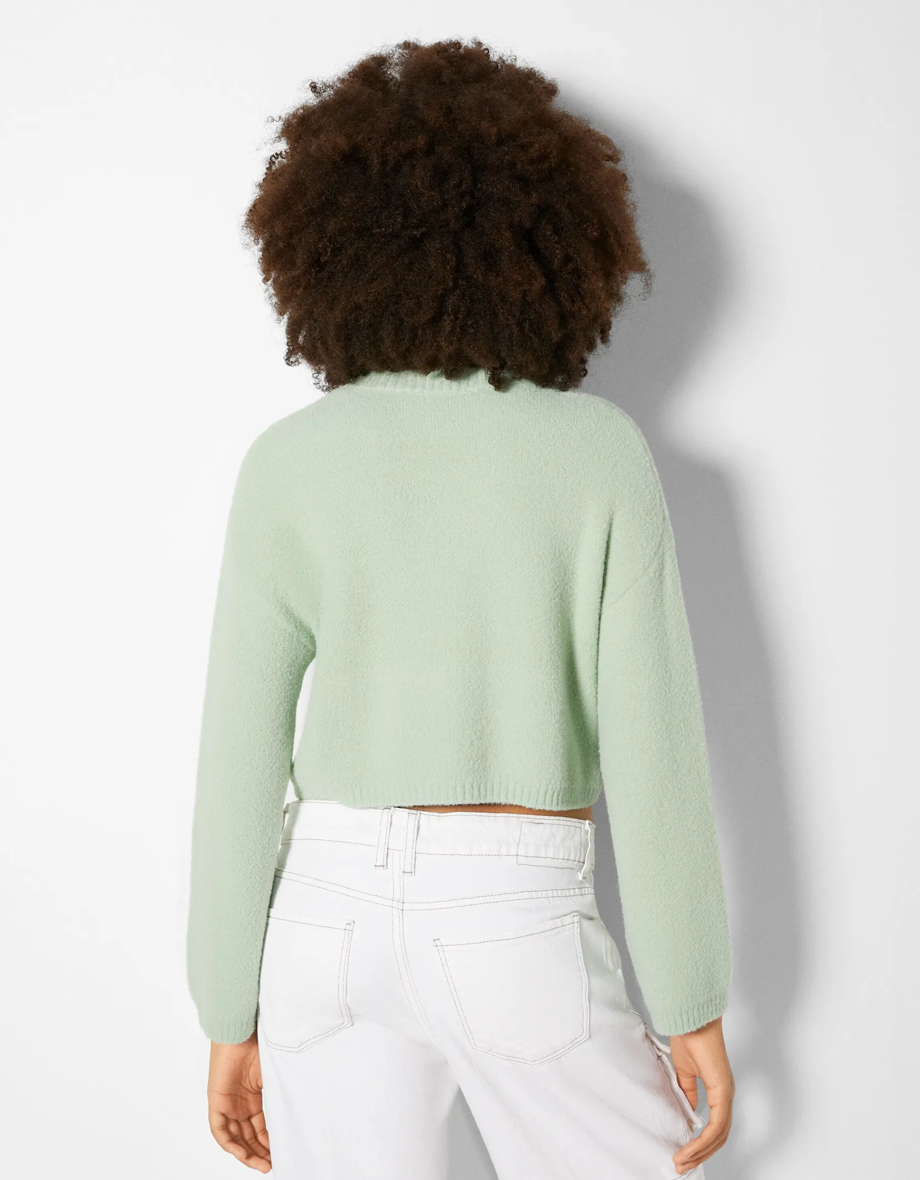 BERSHKA Pull col rond Vert Hot