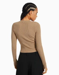BERSHKA Pull col rond Écru Best