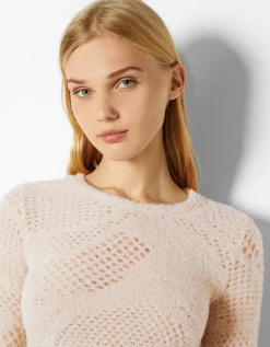 BERSHKA Pull col rond Blanc cassé Sale