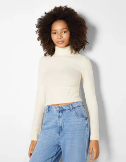 BERSHKA Pull col roulé Sable Online
