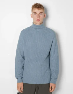 BERSHKA Pull col roulé épais Noir Fashion