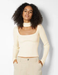 BERSHKA Pull col style collier ras du cou Grenade Clearance