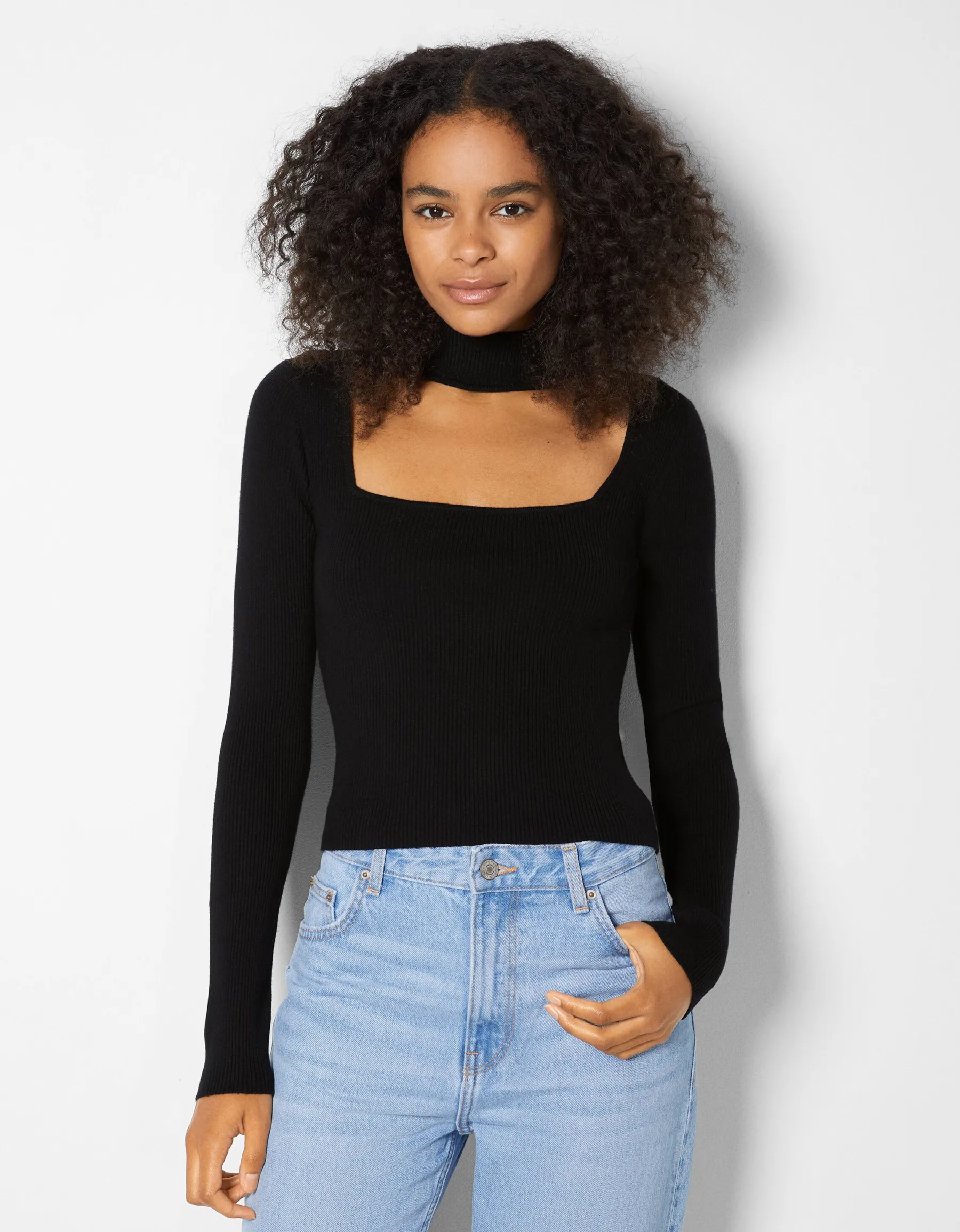 BERSHKA Pull col style collier ras du cou Grenade Sale